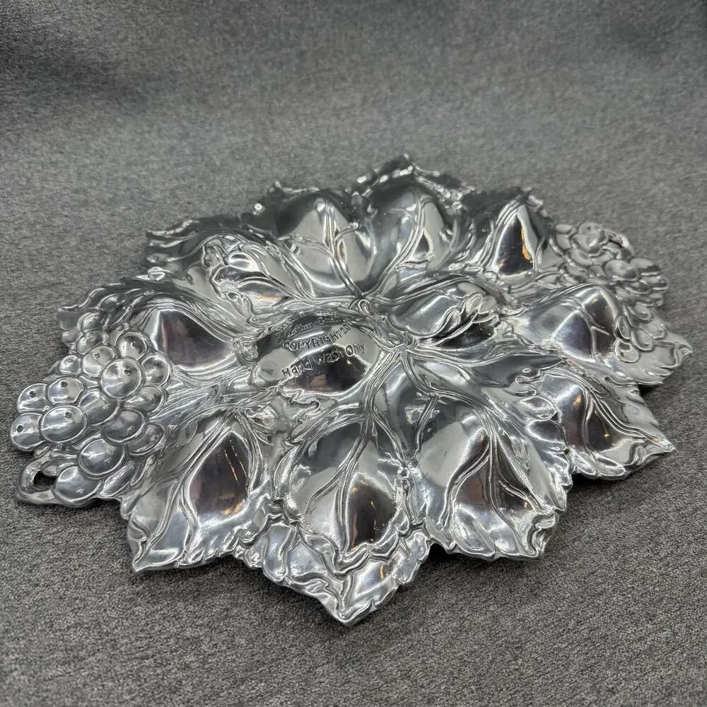Arthur Court Deviled Egg Platter Serving Tray Silver Tone Grape Vineyard Pattern